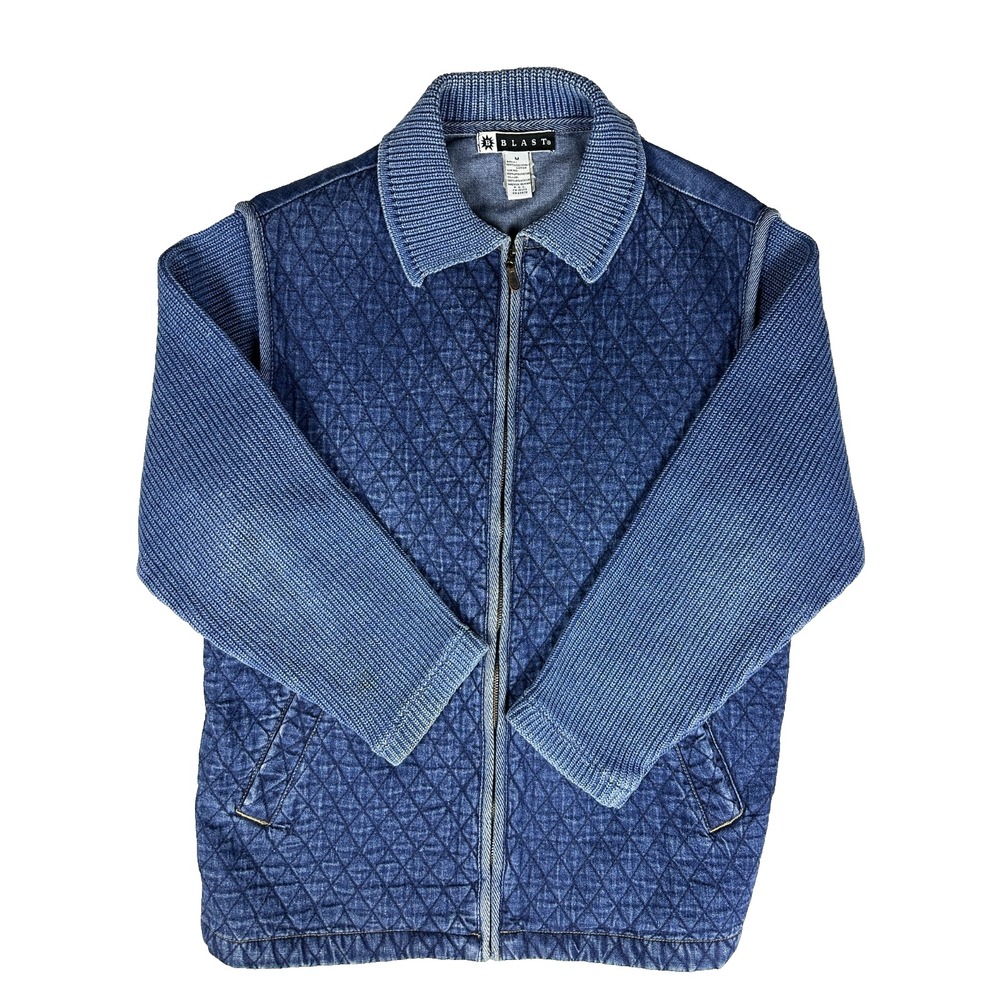 BLAST Quilted Zip Front Jacket Men's Medium Blue Cotton Workwear Style